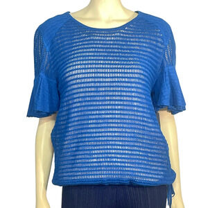 3-FOR-$30 Free People Sz L Babes Only Mesh Knit Sweater Lasting Laguna Blue New